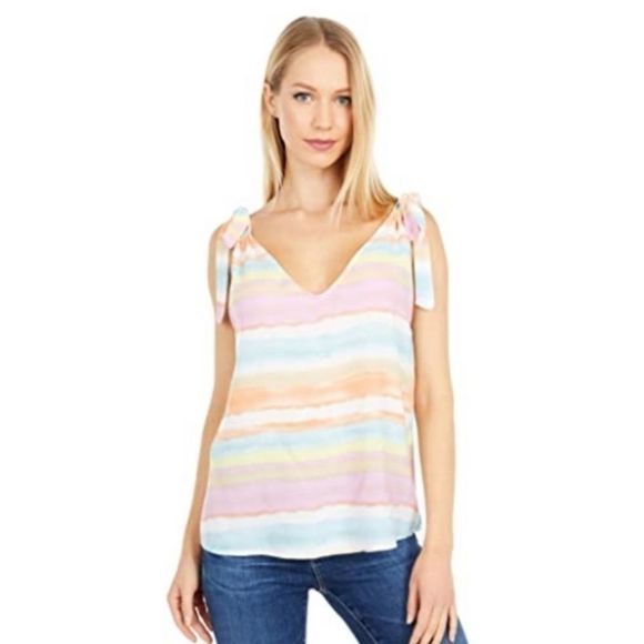 Everly Multicolor Pastel Tie Shoulder Top - Picture 1 of 7
